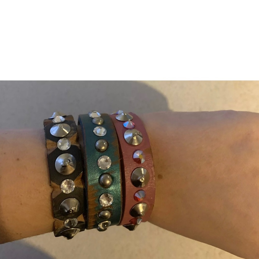 Alan Scott leather Swarovski bracelets lot of 3